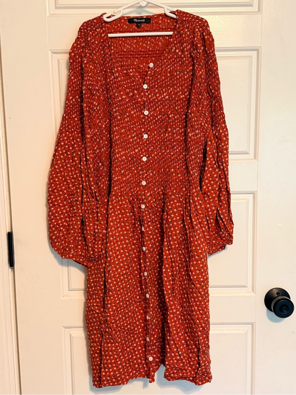 Madewell Rust Red Floral Button-Front Midi Dress